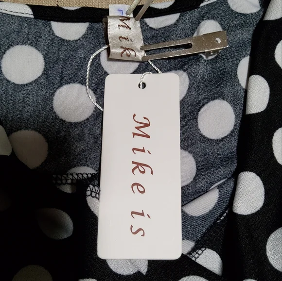 Mike is Stretch Black/Red White Polka-dot Sleeveless Sheath Dress Cowlneck Sz XL - Picture 9 of 11